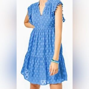 Lilly Pulitzer Blue Mini Dress with Ruffle Sleeves
